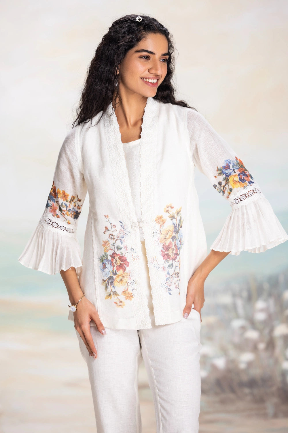 Vintage Rosa Tree Jacket White Co-Ord Set