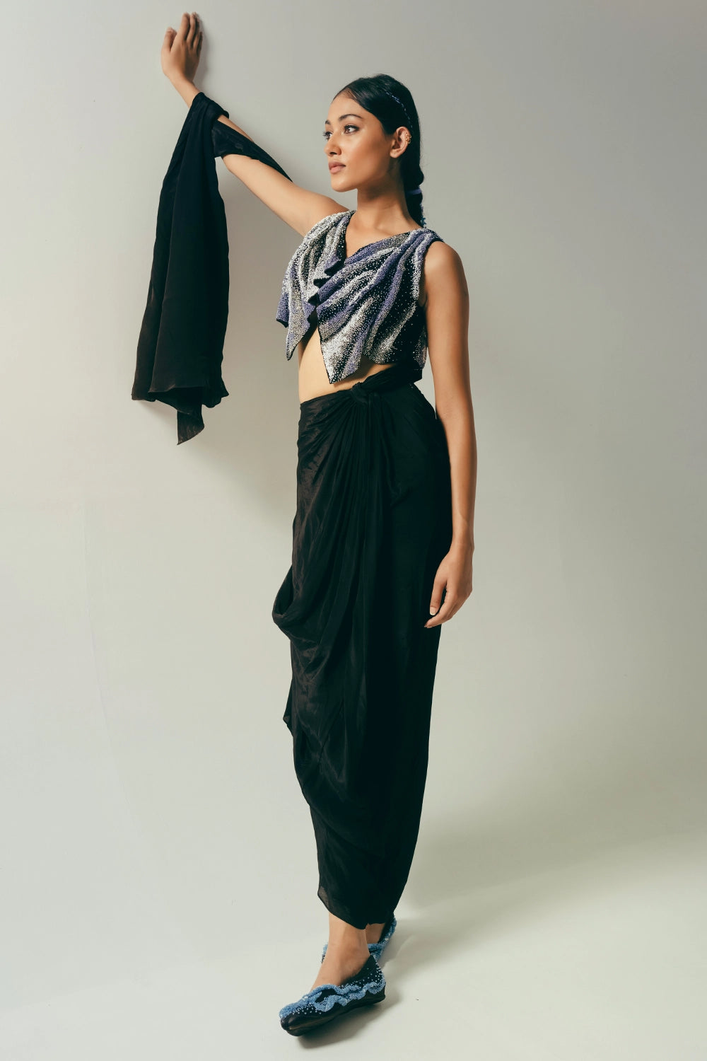 The Smear Bustier and Draped Saree Skirt Set