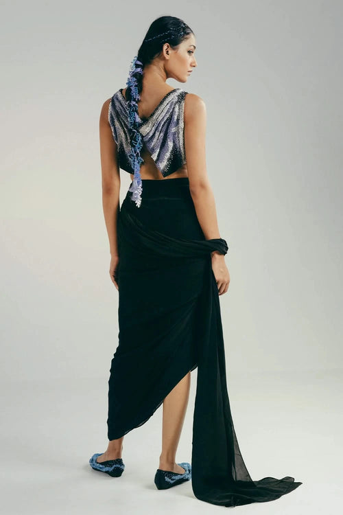 The Smear Bustier and Draped Saree Skirt Set