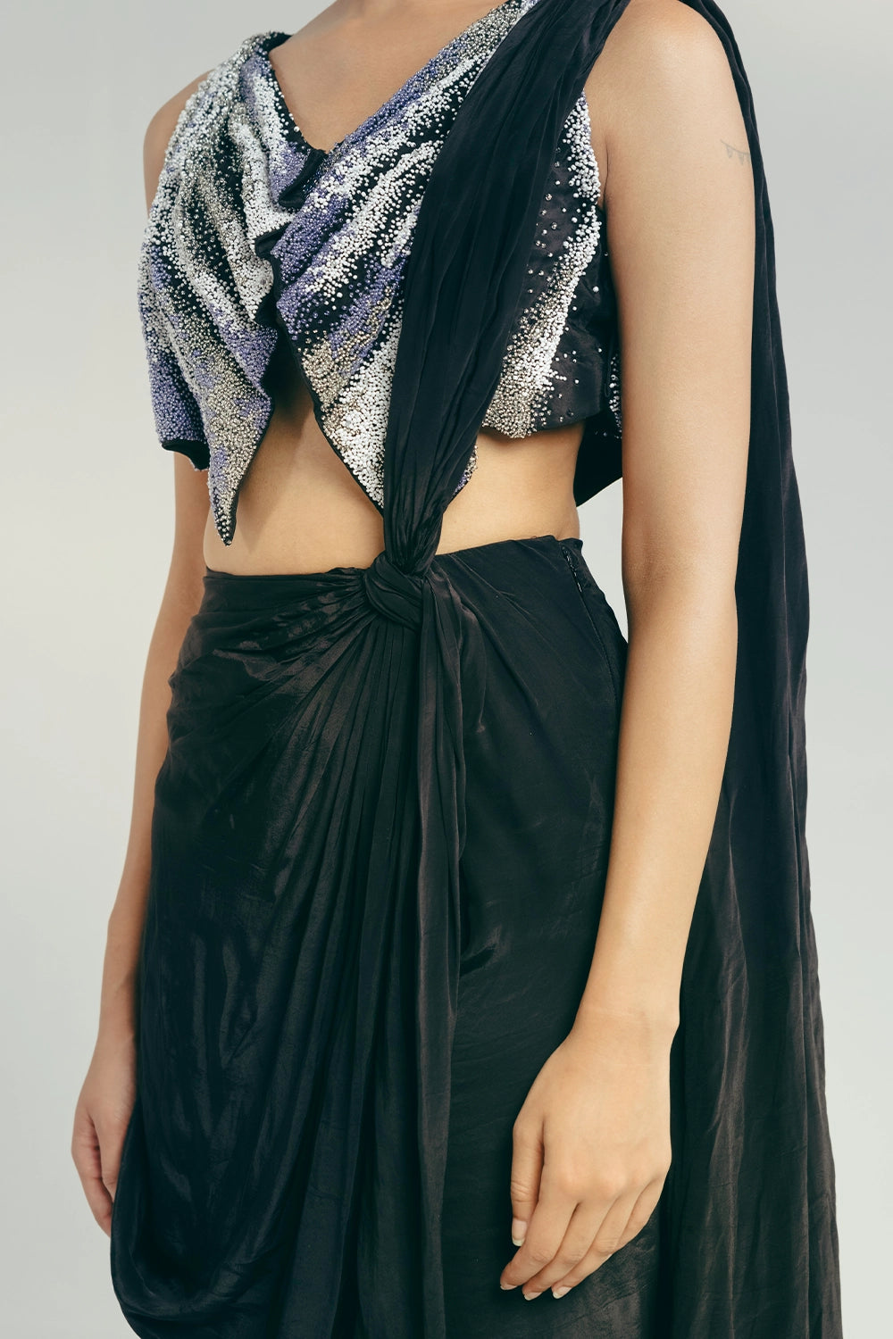 The Smear Bustier and Draped Saree Skirt Set