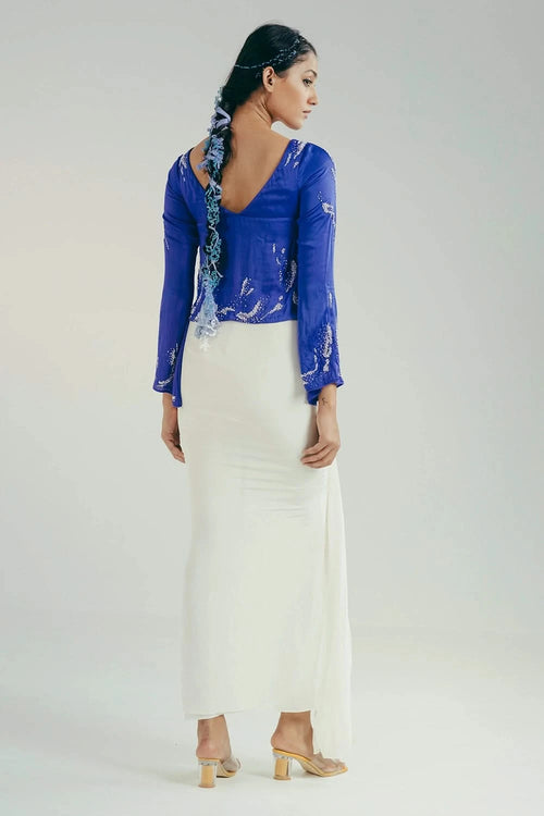 The Droplets Jacket Top and Draped Skirt Set