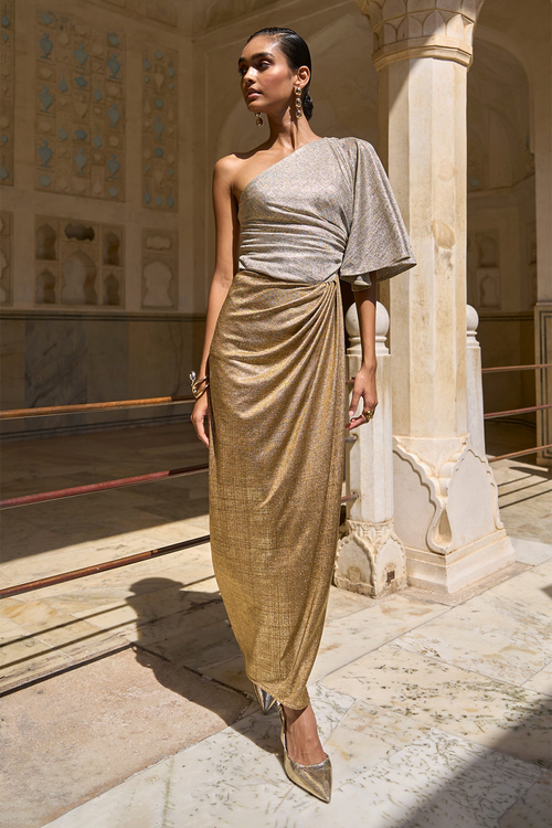 Single Sleeve Foil Blocked Dress