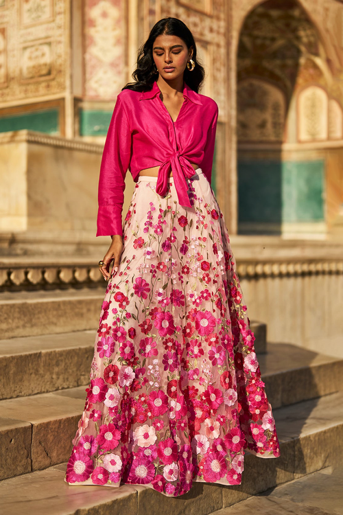 Front Tie Top and 3D Floral Lace Skirt