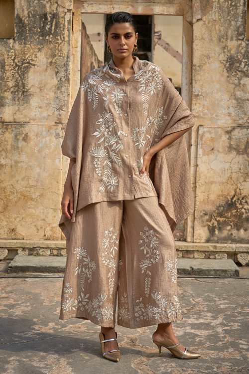 Embroidered Cape Top and Wide Legged Pant