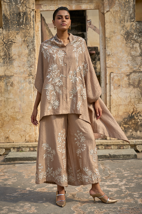 Embroidered Cape Top and Wide Legged Pant