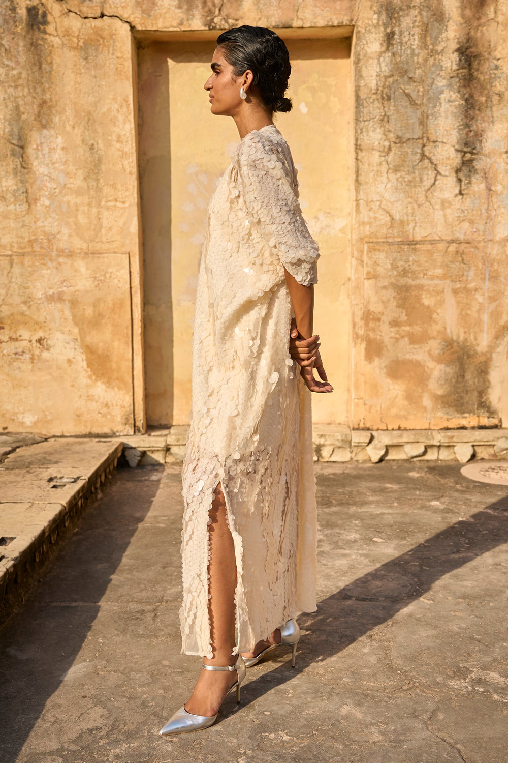 Ivory Paillette Kaftan Dress