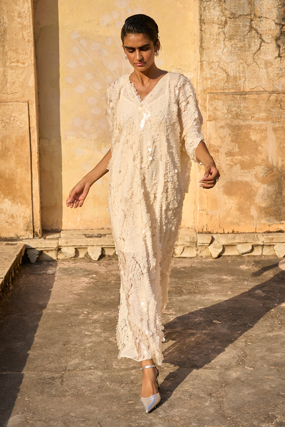 Ivory Paillette Kaftan Dress