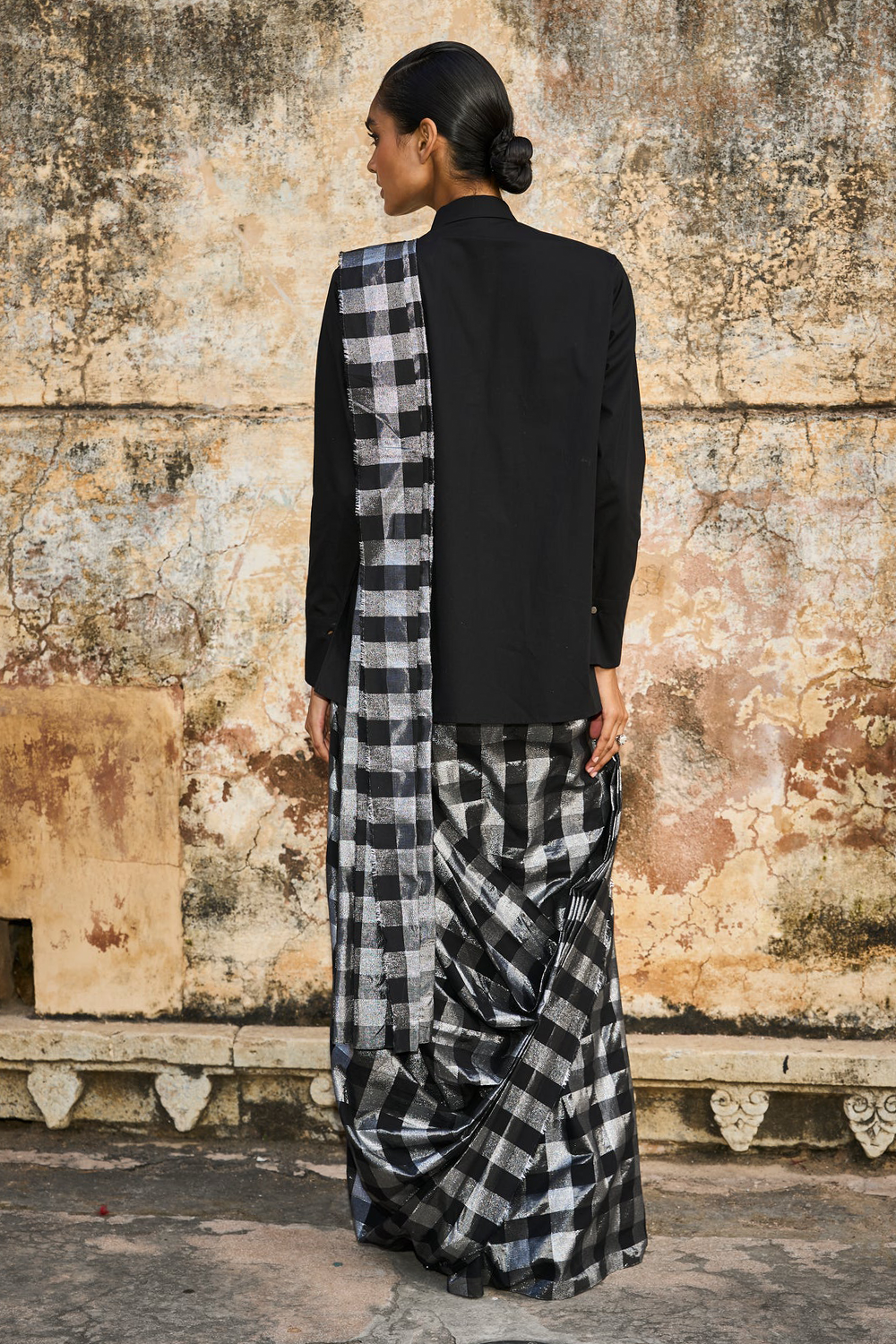 Metallic Check Sari Skirt