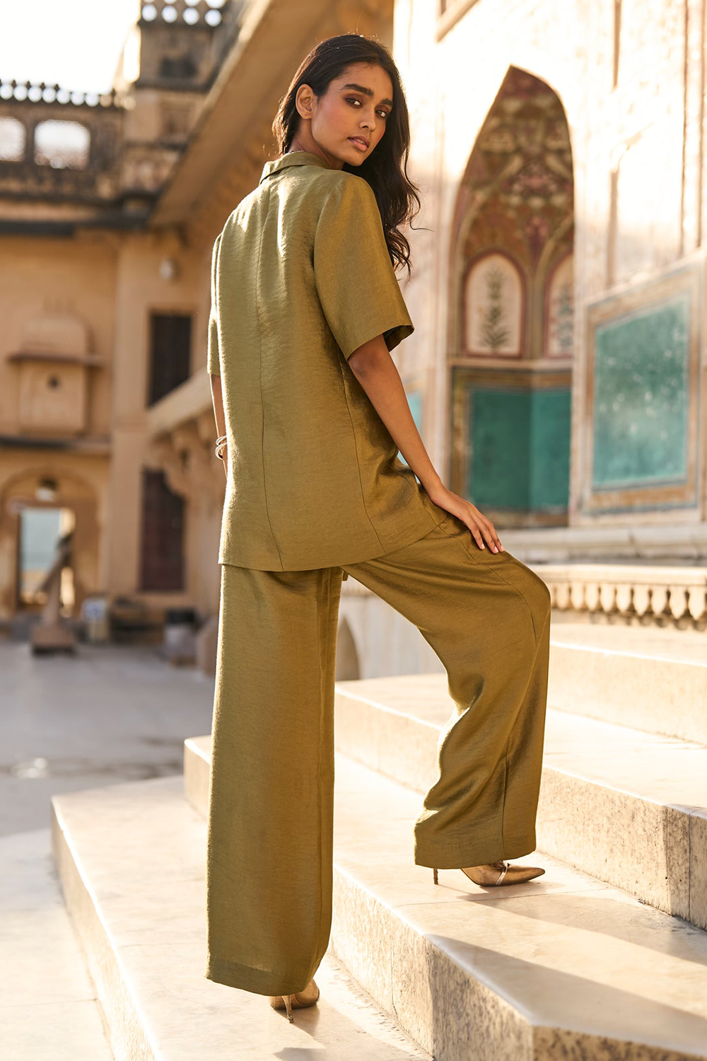 Olive Brocade Pant Suit