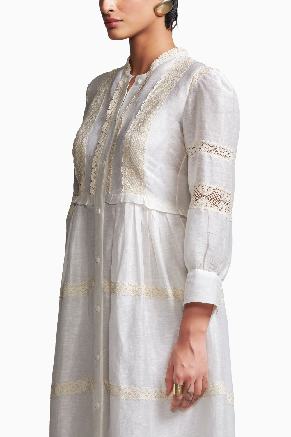 Linen Silk Lace Midi Dress