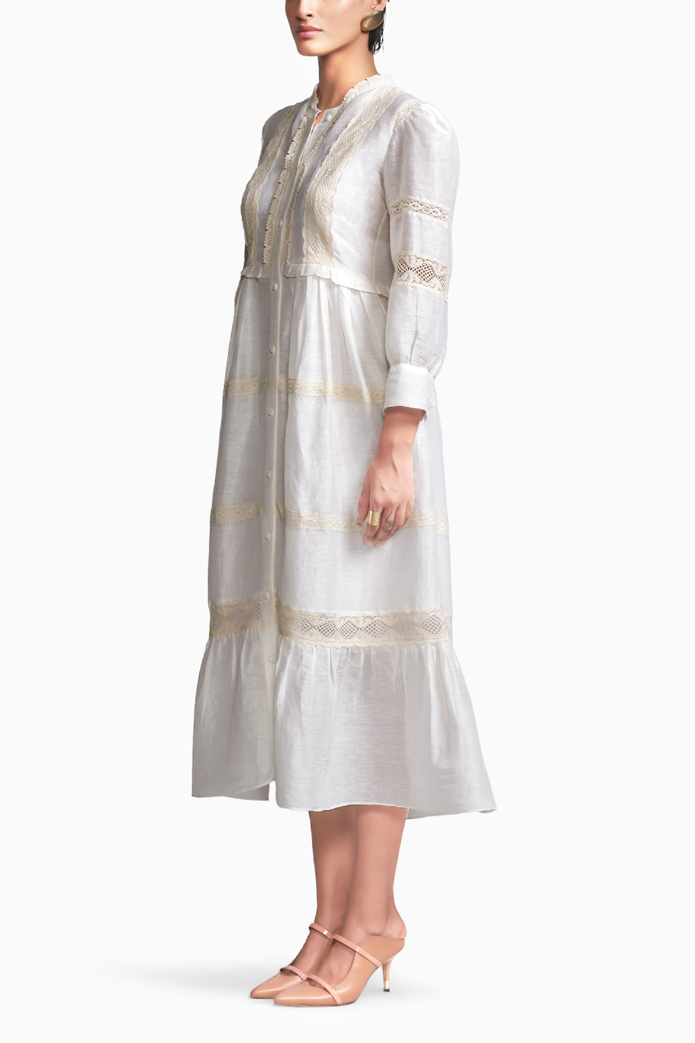 Linen Silk Lace Midi Dress