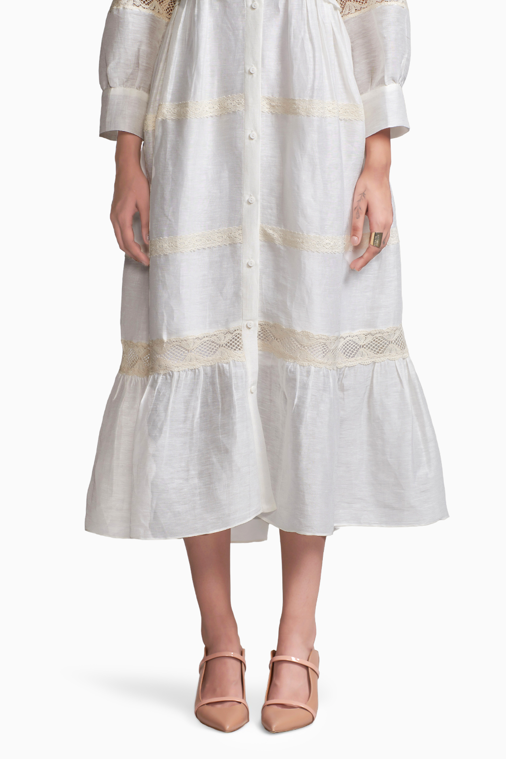 Linen Silk Lace Midi Dress