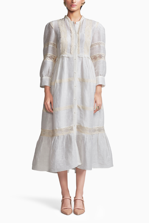 Linen Silk Lace Midi Dress
