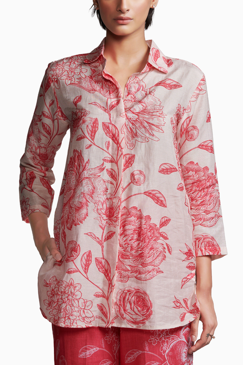 Peach Floral Print Shirt