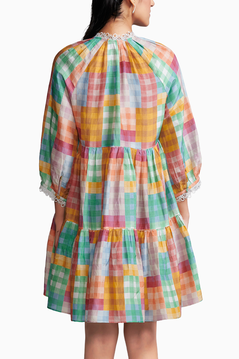 Multicolour Check Tiered Midi Dress