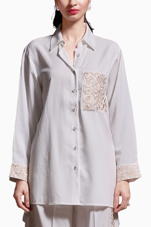 Embroidered Pocket and Cuff Shirt