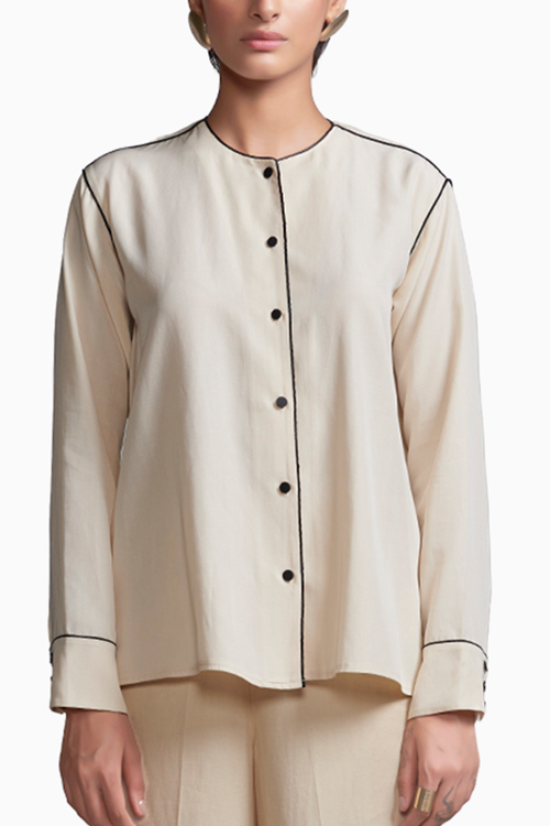 Off White Contrast Piping Shirt
