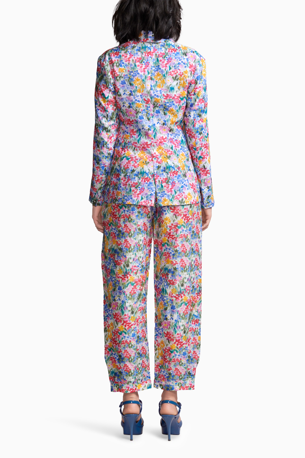 Floral Linen Blazer with Shirt and Pant Set