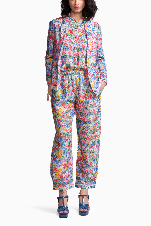 Floral Linen Blazer with Shirt and Pant Set