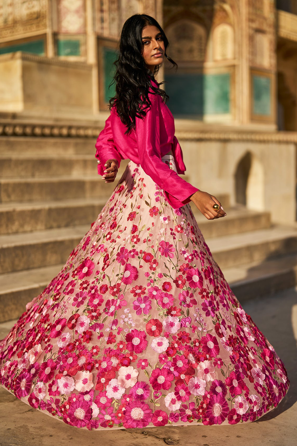 Front Tie Top and 3D Floral Lace Skirt