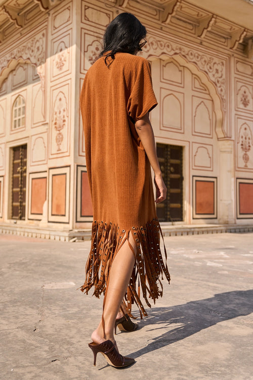Sueded Fringe Kaftan