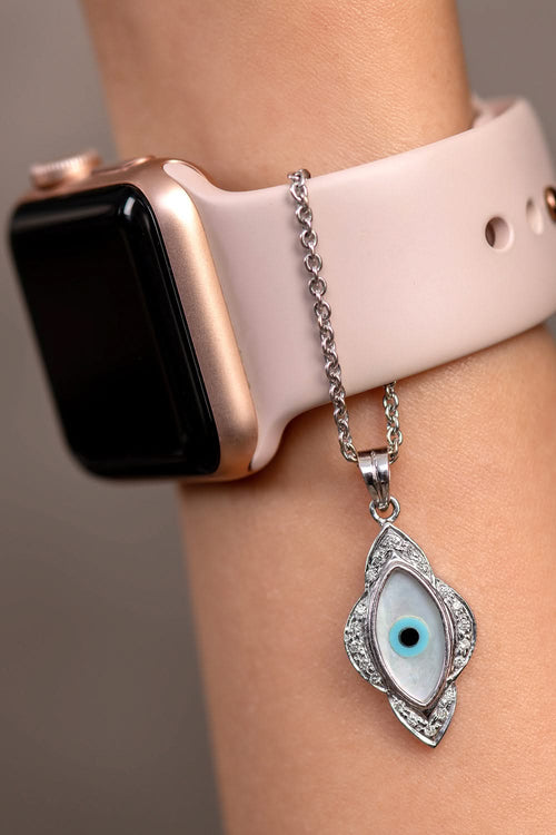 Small Marquise Evil Eye Diamond Chain Watch 14KT Gold Charm
