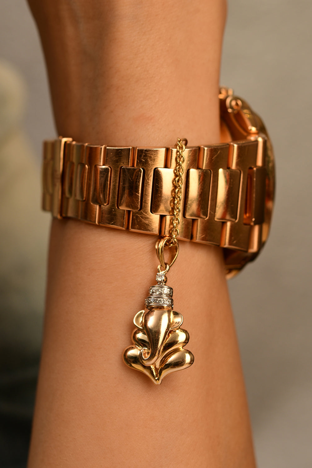 Ganesha Diamond Chain Watch 14KT Gold Charm