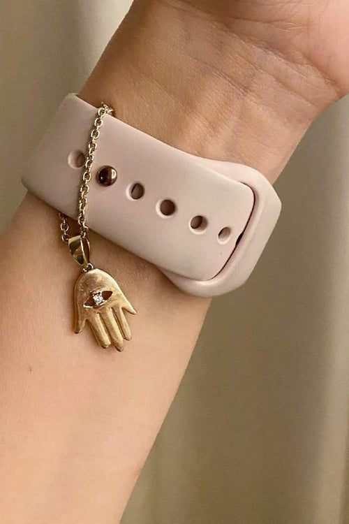 Hamsa Hand Diamond Chain Watch 14KT Gold Charm