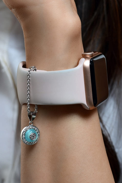 Blue Onyx Donut Diamond Chain Watch 14KT Gold Charm