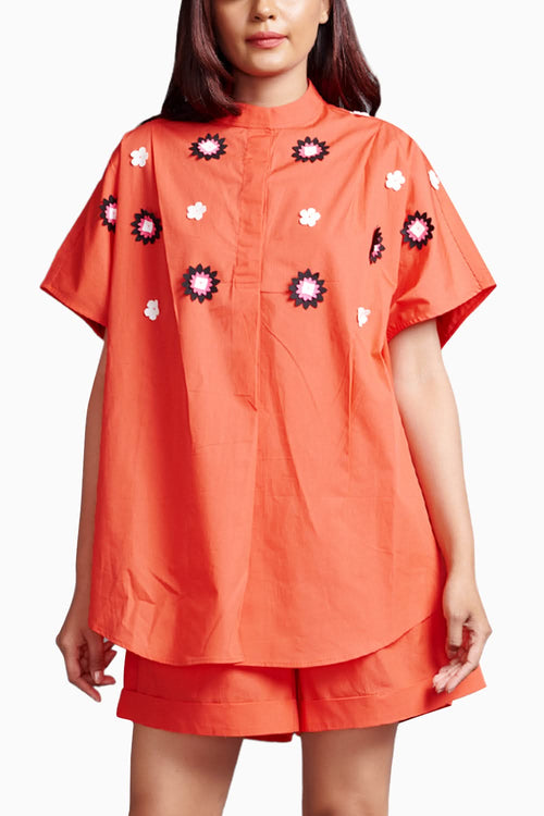 Orange Embroidered Co-ord Set
