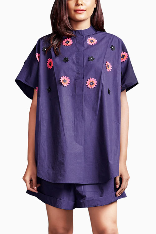 Purple Embroidered Oversized Co-ord Set
