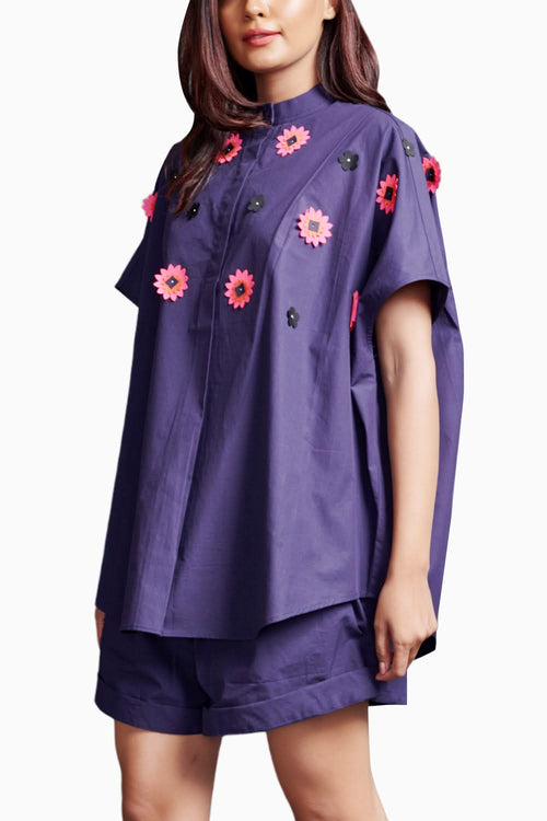Purple Embroidered Oversized Co-ord Set