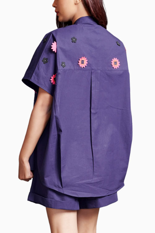 Purple Embroidered Oversized Co-ord Set