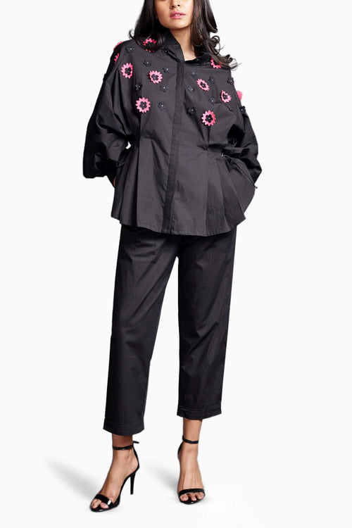 Black Confetti Shirt with Pants Set