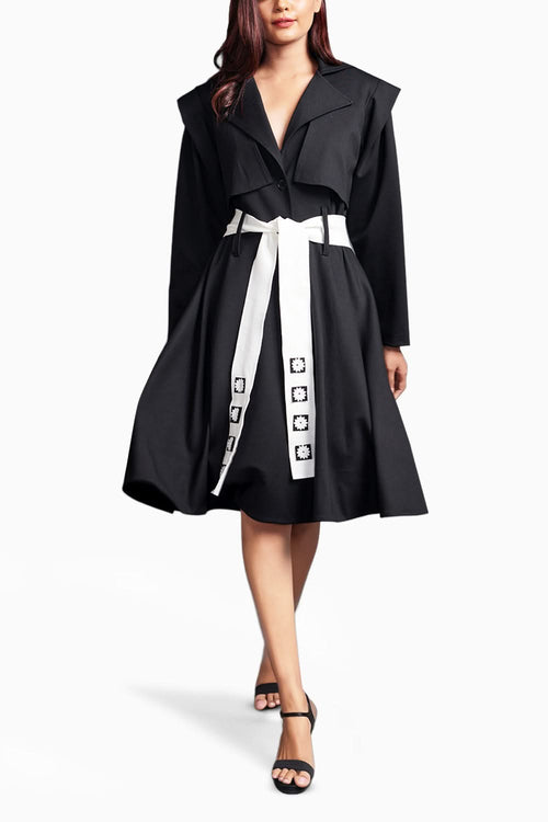 Black Jacket Dress With Sash Belt