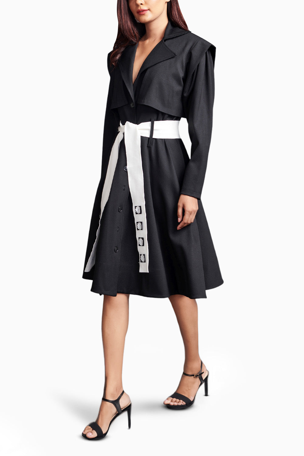 Black Jacket Dress With Sash Belt