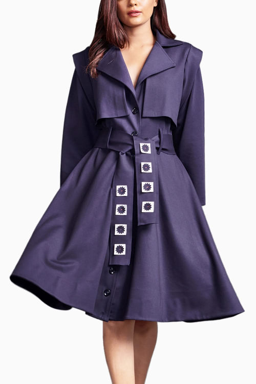Purple Jacket Dress With Sash Belt