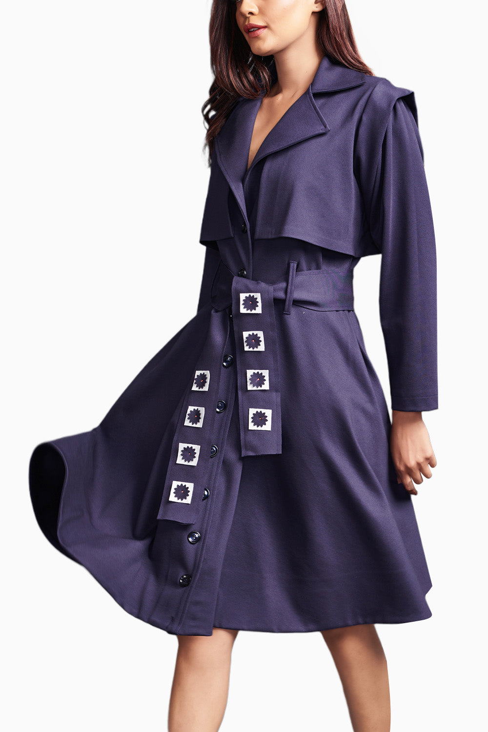 Purple Jacket Dress With Sash Belt