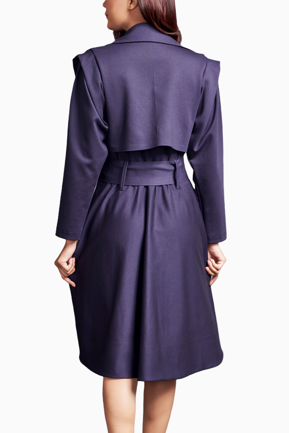 Purple Jacket Dress With Sash Belt