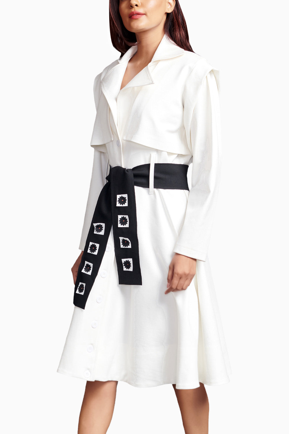 White Jacket Dress With Sash Belt