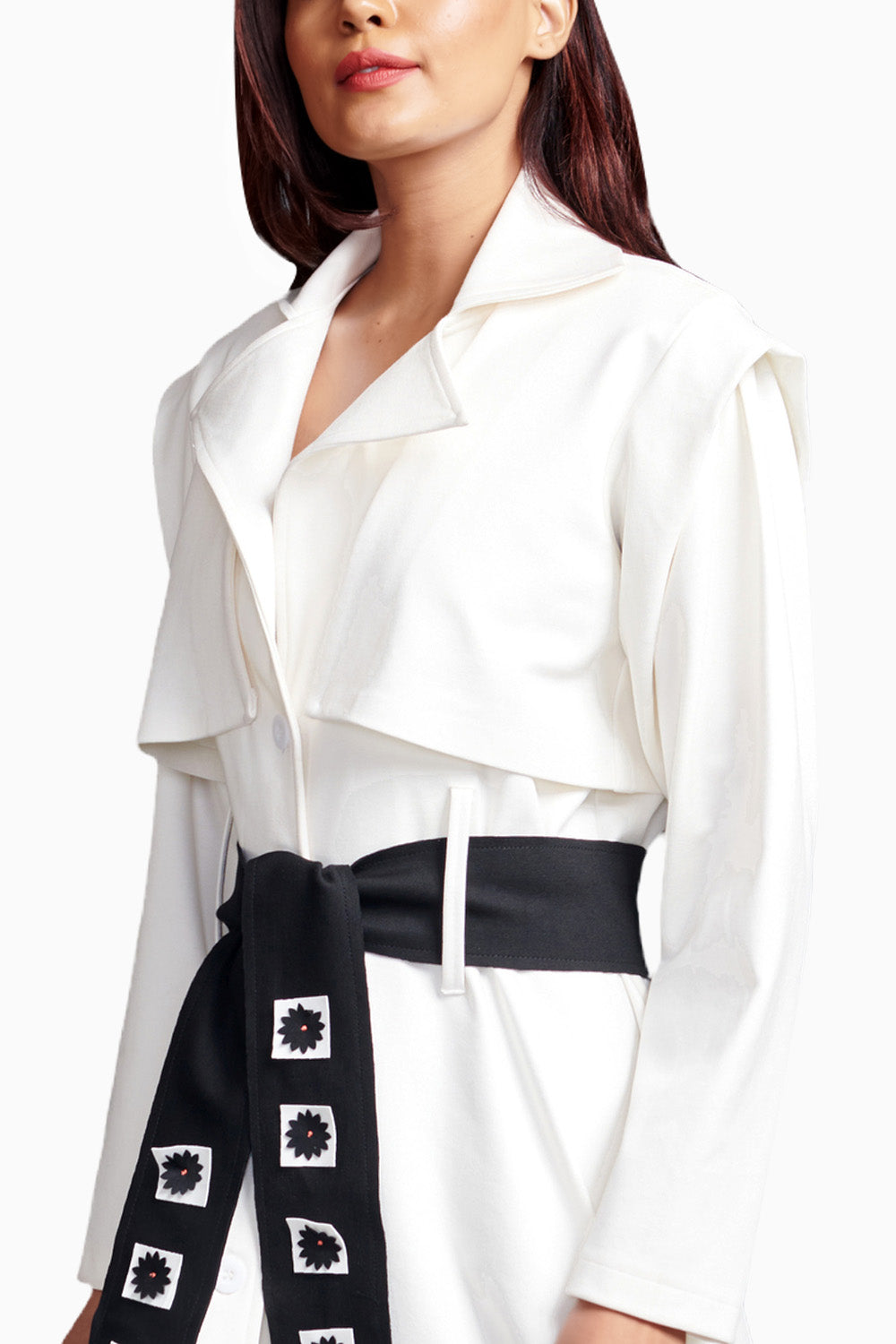 White Jacket Dress With Sash Belt