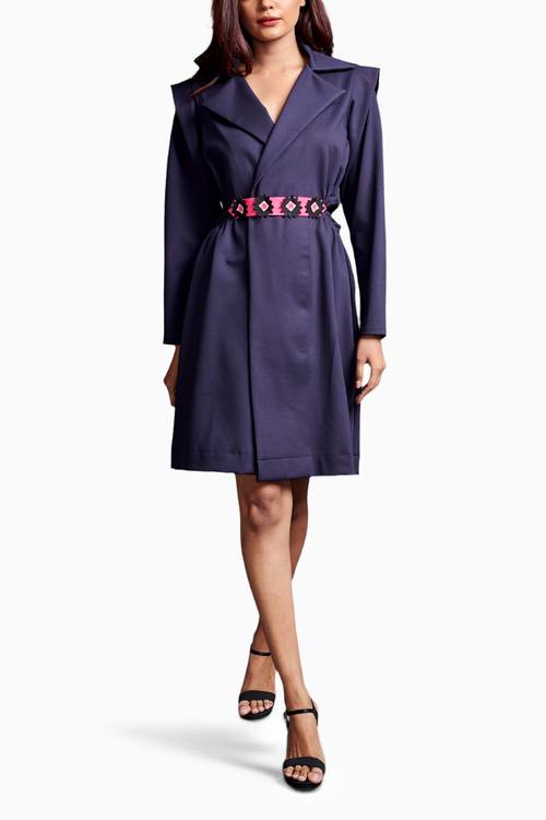 Purple Jacket Dress With Belt