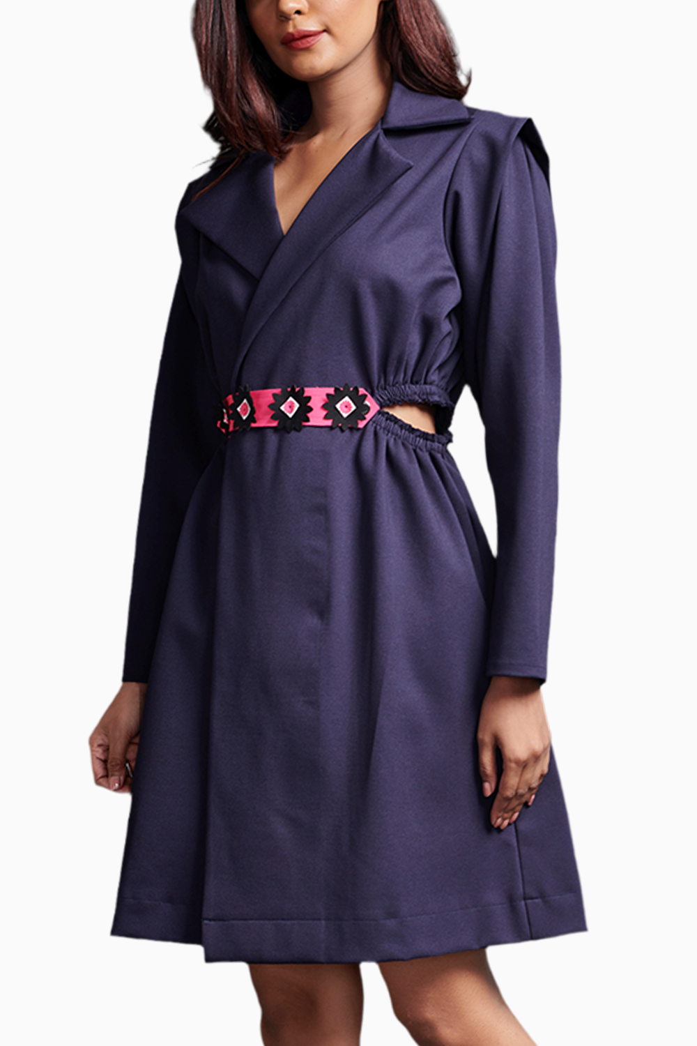 Purple Jacket Dress With Belt