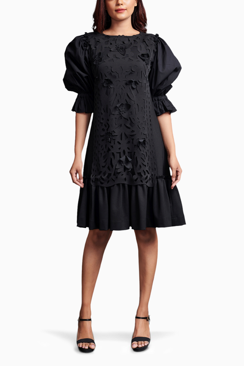 Black Hand Embroidered Cutwork Dress