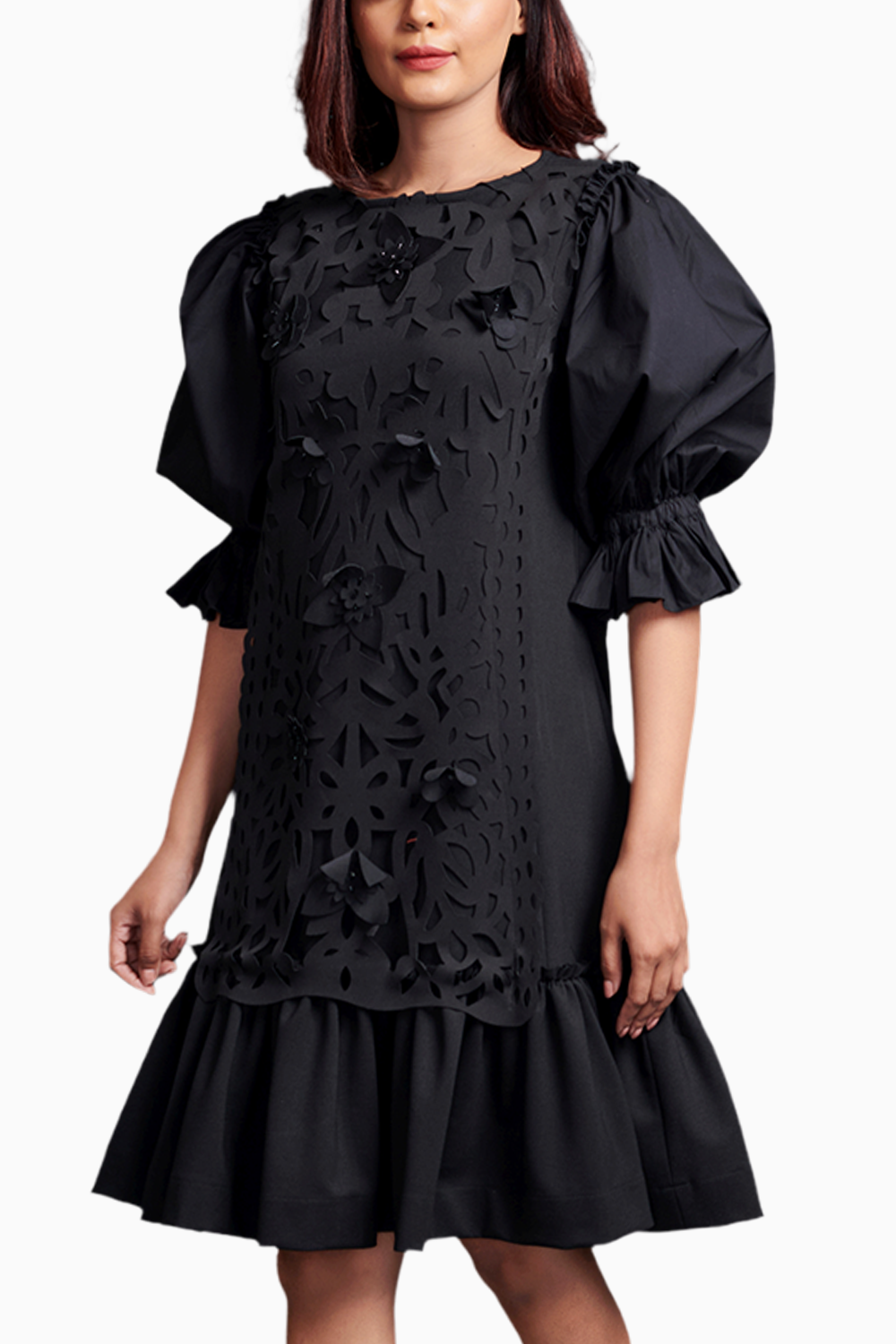 Black Hand Embroidered Cutwork Dress