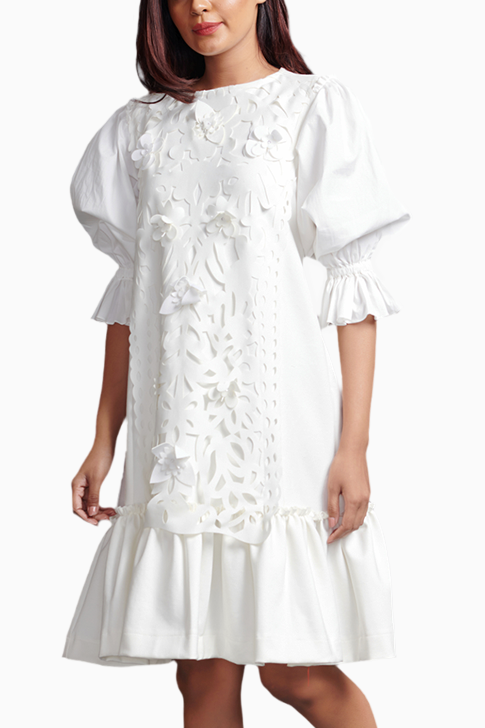 White Hand Embroidered Cutwork Dress