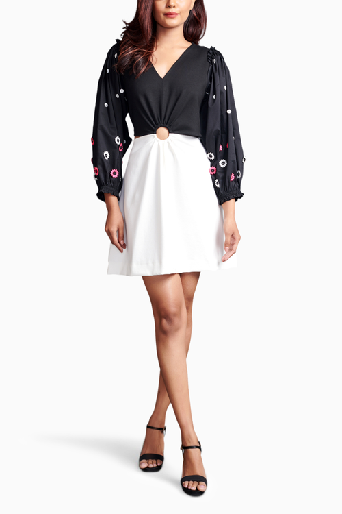 Black Cut Out Dress With Embroidery