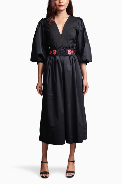 Black Monochrome Jumpsuit With Belt