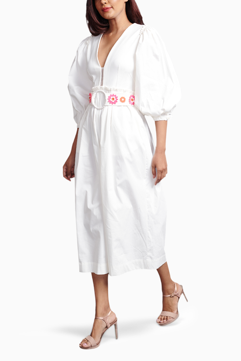 White Monochrome Jumpsuit With Belt