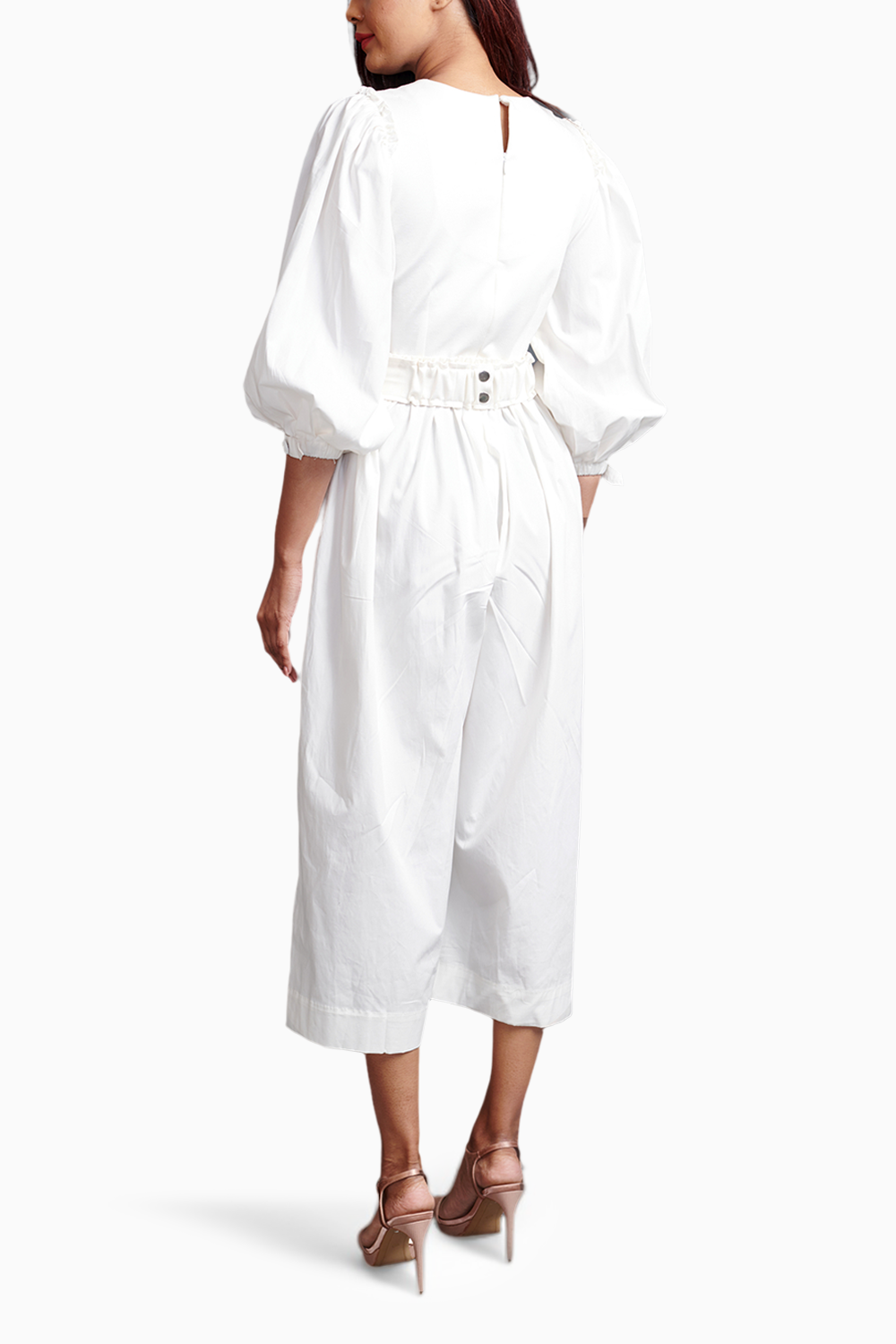 White Monochrome Jumpsuit With Belt